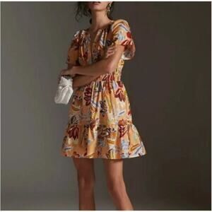 Anthropologie Somerset Mini Floral Dress Medium Orange Blue